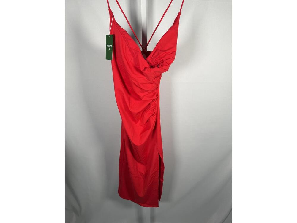 NWT Halara SoftlyZero Airy Crossover Ruched Lace Up Bodycon Dress Mars Red Small - Picture 2 of 9